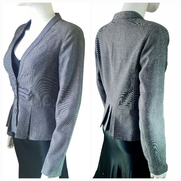 WORTHINGTON Tucked Front Collarless Pleated Peplum Micro Stripe Jacket Sz 6 Grey - Picture 4 of 9